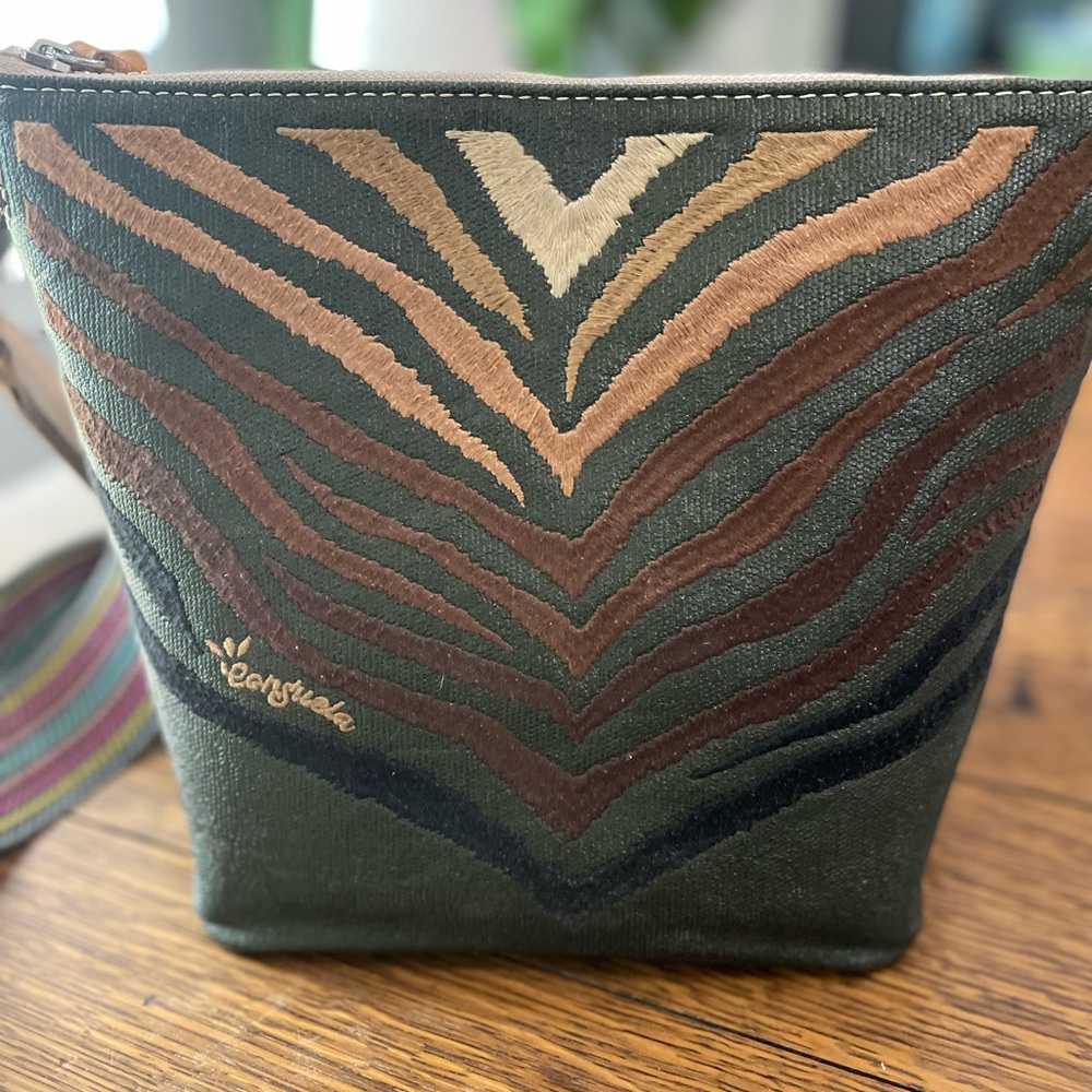 Consuela Green and Brown Patterned Bag